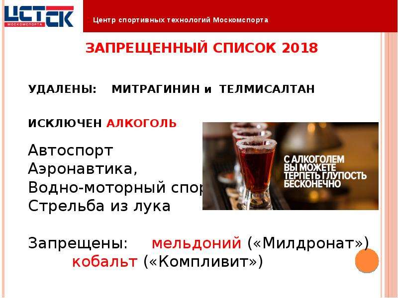 Список 2018. Исключение алкоголя. Исключить алкоголь. Презентация для Москомспорта. ЦСТ Москомспорта официальный сайт.