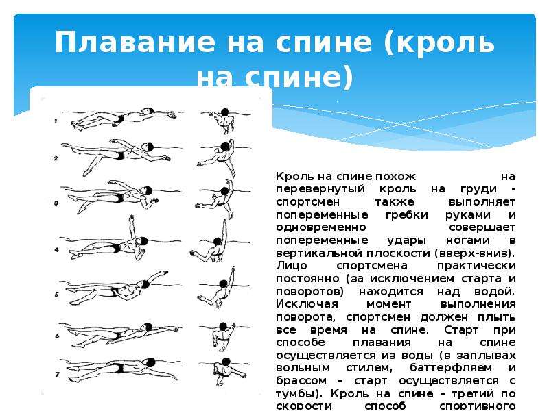 Способы спортивного плавания. Техника старта при плавании кролем на спине. Фазы гребка в кроле на спине. Плавание кролем техника гребка. Техника плавания кролем 6 фаз.