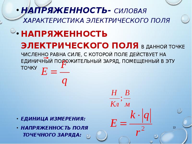 Силовая напряженность электрического поля