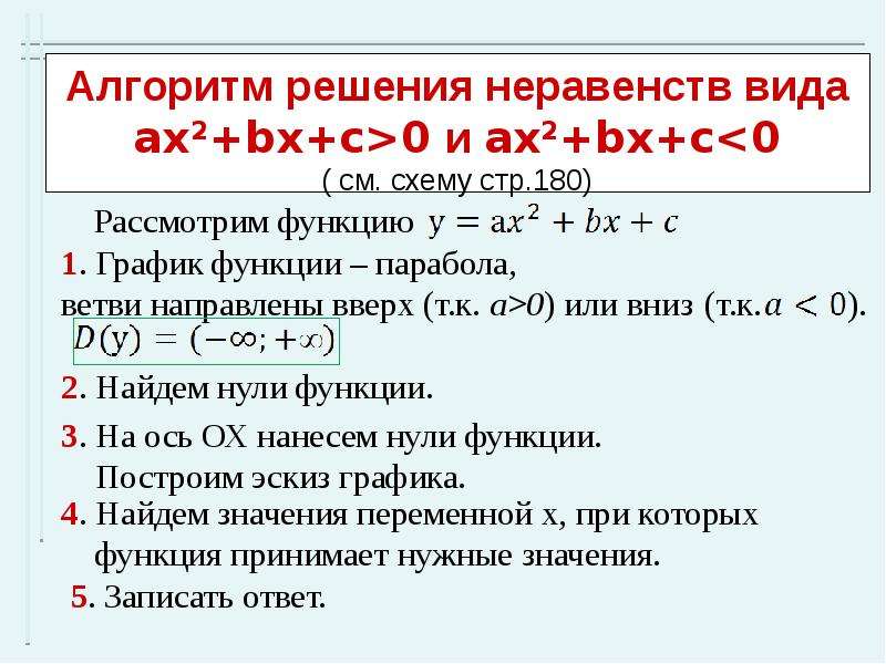 Неравенства второй степени с одной переменной