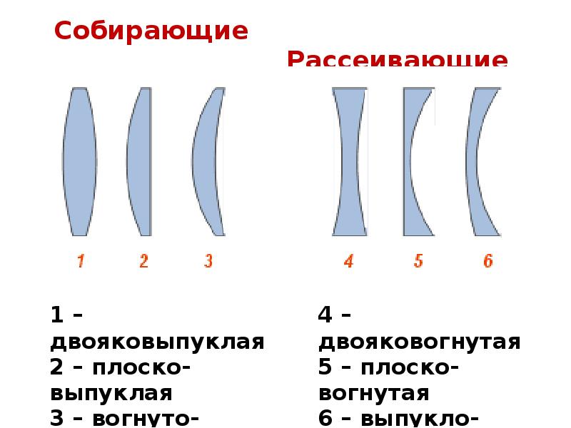 Вид линзы 6 букв. Двояковыпуклая линза. Типы линз. Типы линз физика.