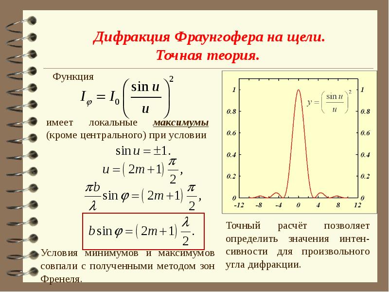 Дифракция фраунгофера для одной щели расчет дифракционной картины