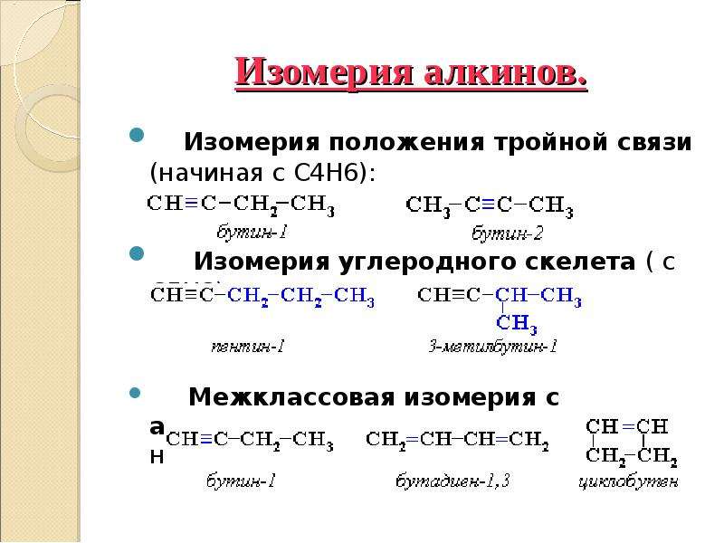 Реакции тройной связи. Изомерия углеродного скелета алкинов. Формулы изомеров Алкины. Таблица изомеров алкинов. Типы изомерии Алкины.
