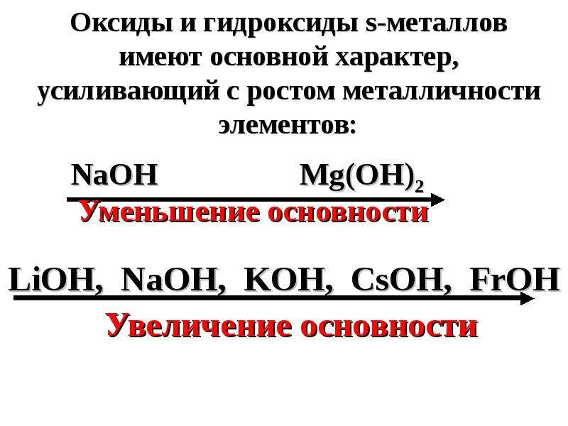 Металлы образуют оксиды и гидроксиды. Соединения металлов.   Оксиды и гидроксиды. Характер оксидов и гидроксидов металлов. Оксид иигидрооксиды металов. Основной характер гидроксидов.