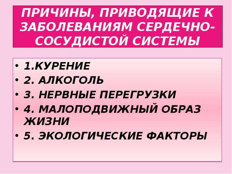 Гигиена сердечно сосудистой системы. Причины приводящие к воспалению.