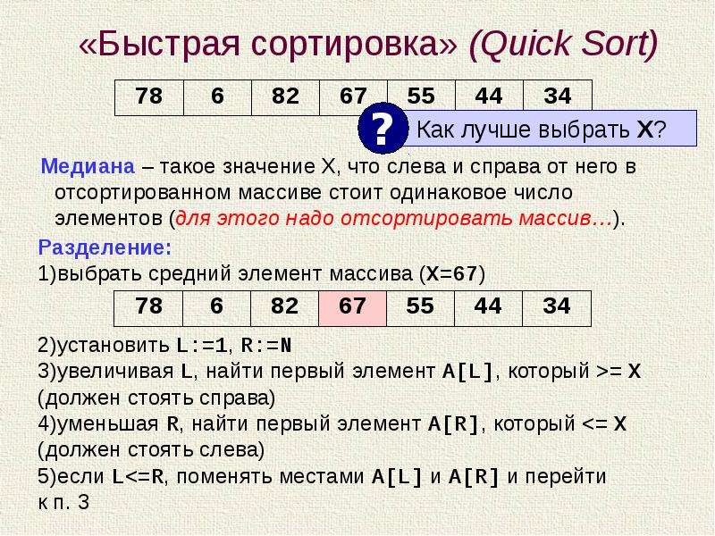 Быстрая сортировка хоара презентация