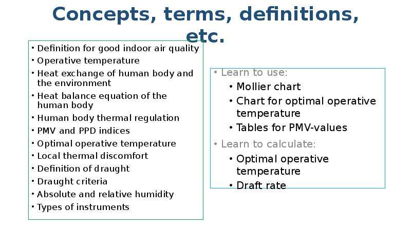 Indoor climate. Nanochemistry terms and Concepts.