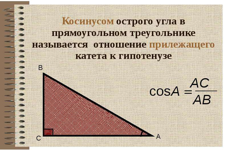 Косинус равен отношению прилежащего катета к гипотенузе. Косинус острого угла прямоугольного треугольника. Отношение прилежащего катета к гипотенузе. Косинус в прямоугольном треугольнике это отношение. Отношение катета к гипотенузе.