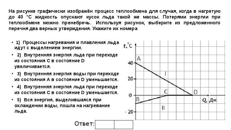 На рисунке графически изображен процесс теплообмена для случая когда