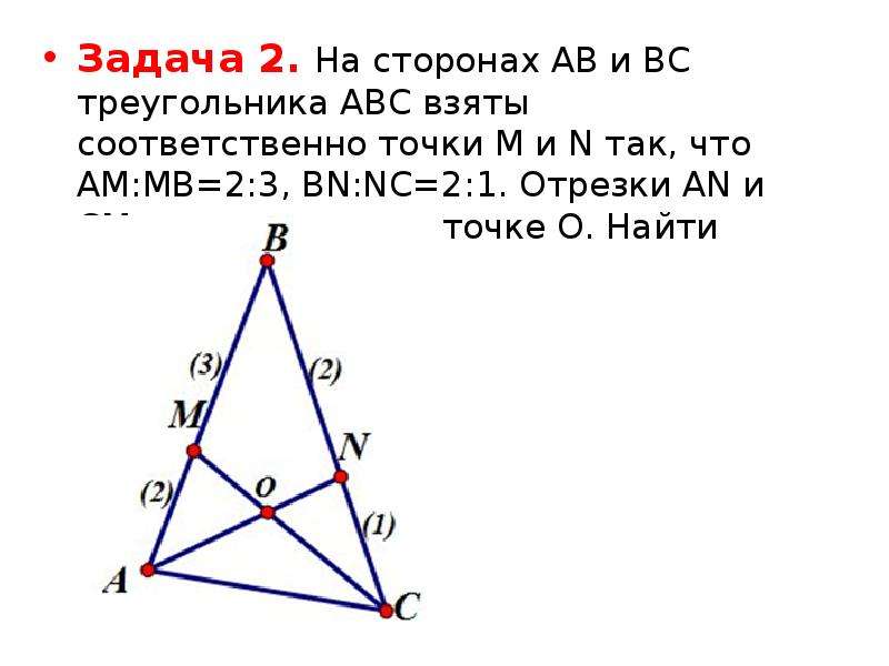 На сторонах треугольника отмечены точки соответственно