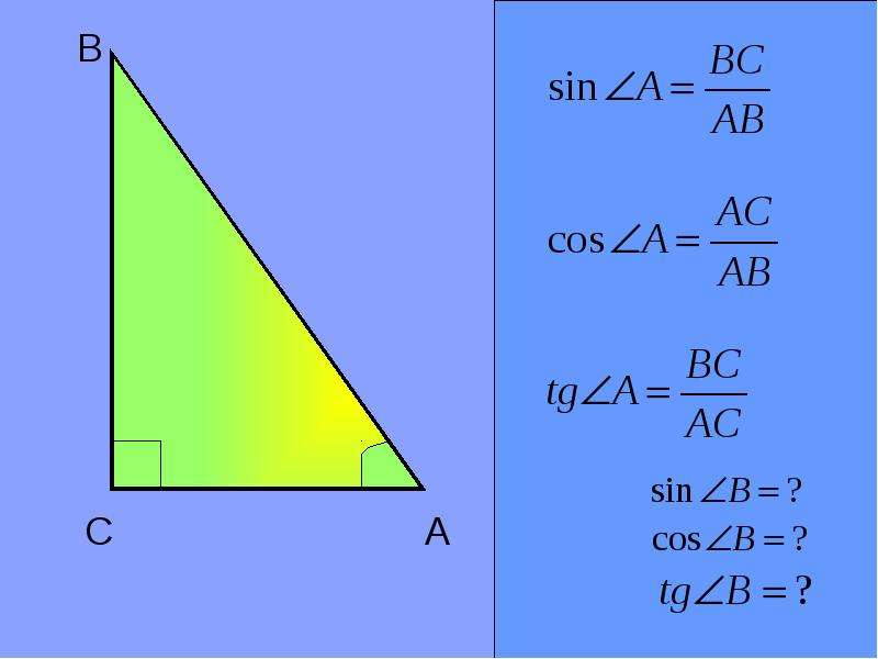 Презентация синус косинус и тангенс острого угла прямоугольного треугольника 8 класс атанасян