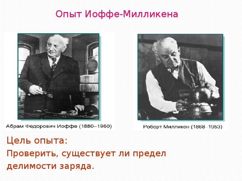 Заряд ученый. Роберт Милликен эксперимент. Опыт Иоффе и Милликена. Иоффе Абрам Федорович опыты. Цель опыта Иоффе и Милликена.