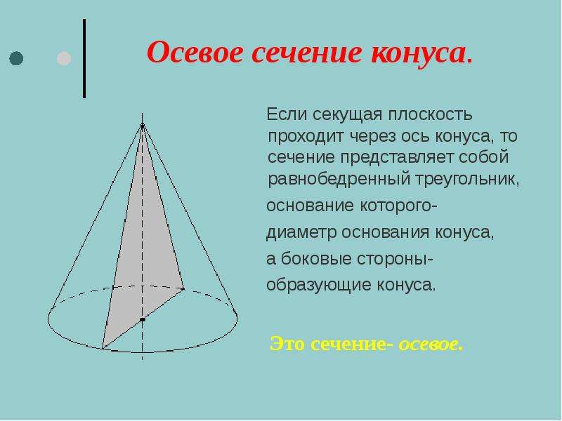 Ось конуса. Осевое сечение конуса сечение конуса плоскостью проходящей через. Основание осевого сечения конуса. Осевое сечение конуса чертеж. Диагональ осевого сечения конуса.