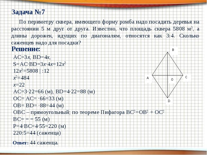 Периметр ромба равен