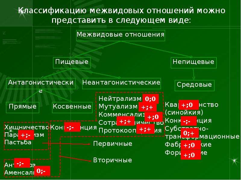 Возможные варианты межвидовых отношений схема