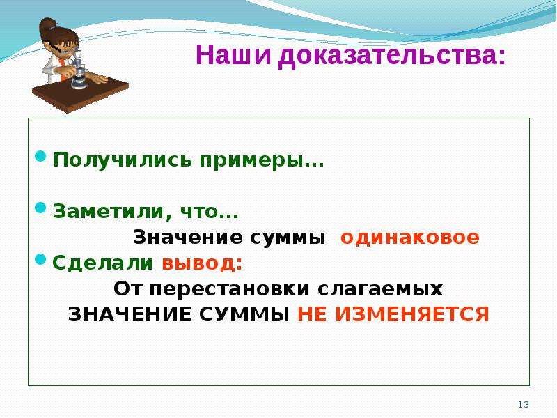 Сложена значение. Как изменяется слагаемое результат сделай выводы. Заметить пример. Что означает.