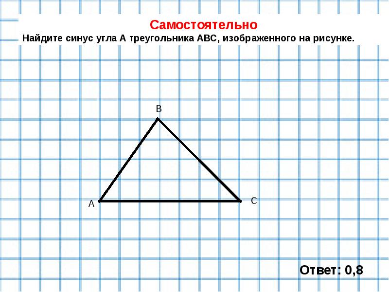 Как найти тангенс угла а треугольника авс изображенного на рисунке