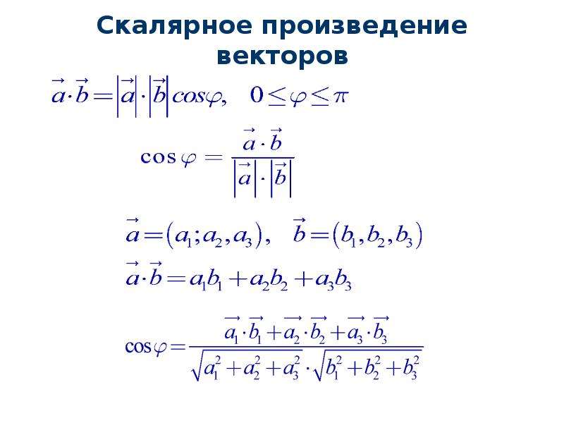 Скалярное произведение векторов контрольная