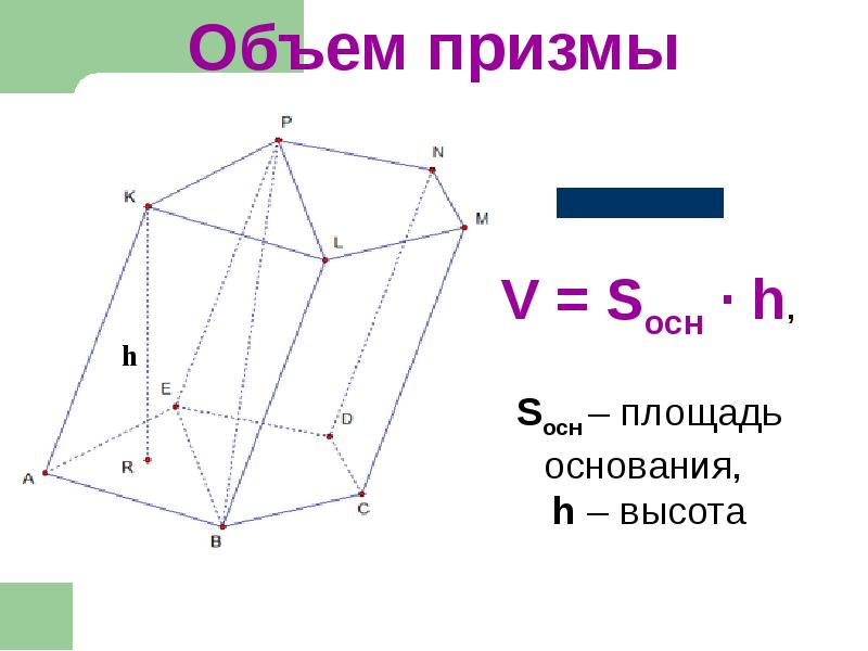 Найди высоту призмы объем которой. S осн Призмы.