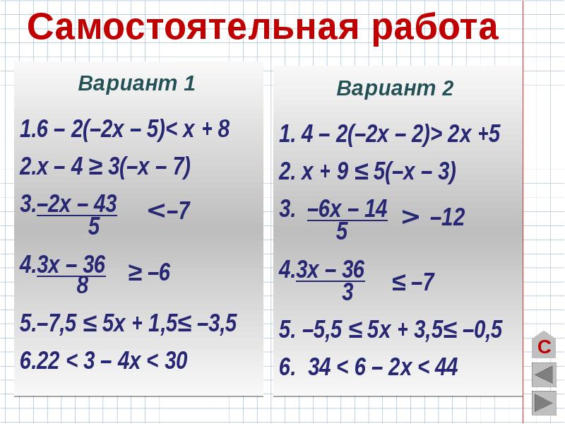 Линейные неравенства 8 класс тренажер