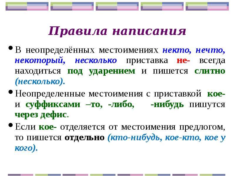 Правописание отрицательных и неопределенных местоимений презентация