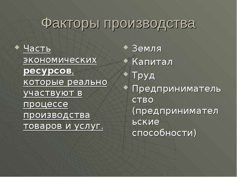 Части производства. Текст факторы производства ресурсы которые участвуют в процессе. Часть экономических ресурсов которые реально участвуют в процессе. Части экономических ресурсов реально участвующие в процессе.