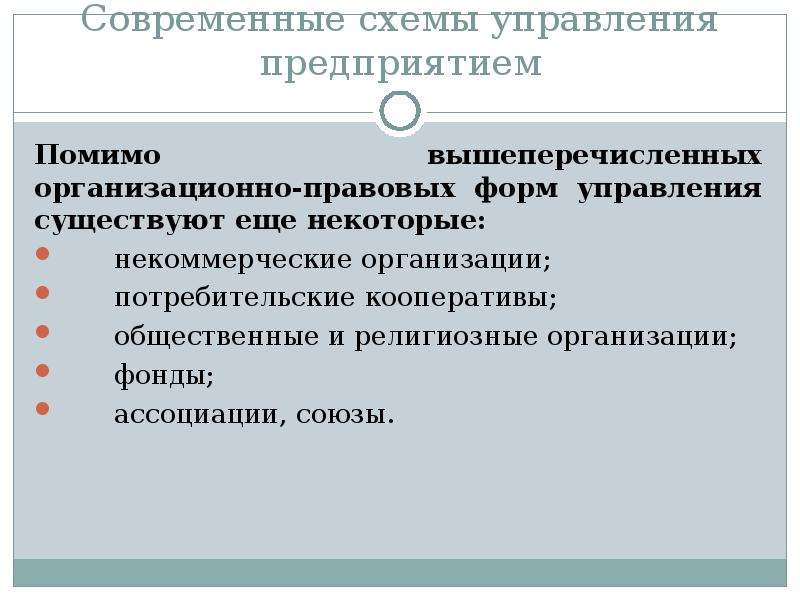 Некоммерческие организации общественные и религиозные организации. Современные формы управления предприятием.