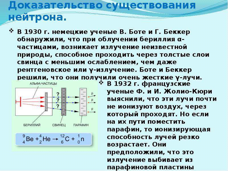 Презентация по физике 9 класс открытие протона открытие нейтрона