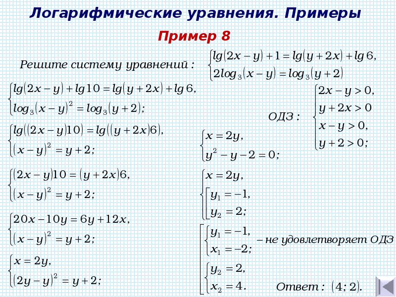 Решение логарифмов. Как решаются уравнения с логарифмами. Формулы для решения логарифмических уравнений. Логарифмические уравнения по переменному основанию. Как решать Лог уравнения.