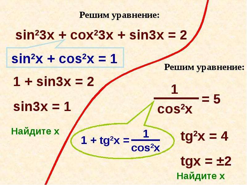 Синус 3х синус х. Решение уравнений cos^2x=sin^2x. Решите уравнение sin2x+cos2x 1. 2sin3x 1 решить уравнение. Решите уравнение sin 2 2 sin 2cos 2 x x x   .