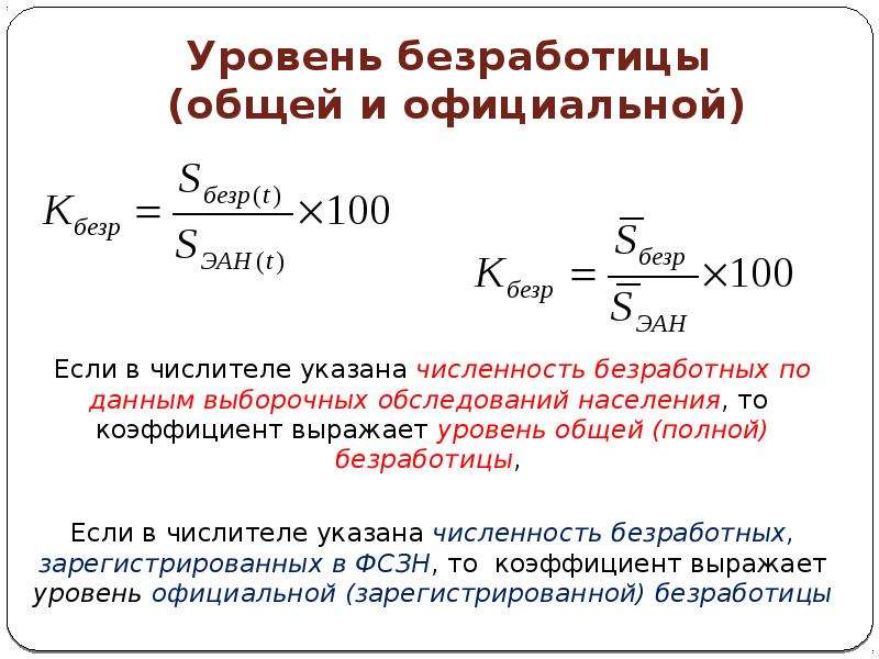 Определить численность рабочей силы. Формула расчета безработицы. Формула подсчета уровня безработицы. Расчетная формула безработицы. Коэффициент зарегистрированной безработицы формула.