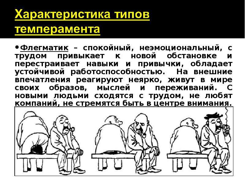 Психологическое описание портретов различных темпераментов впервые. Флегматик. Флегматический темперамент характеризуется.