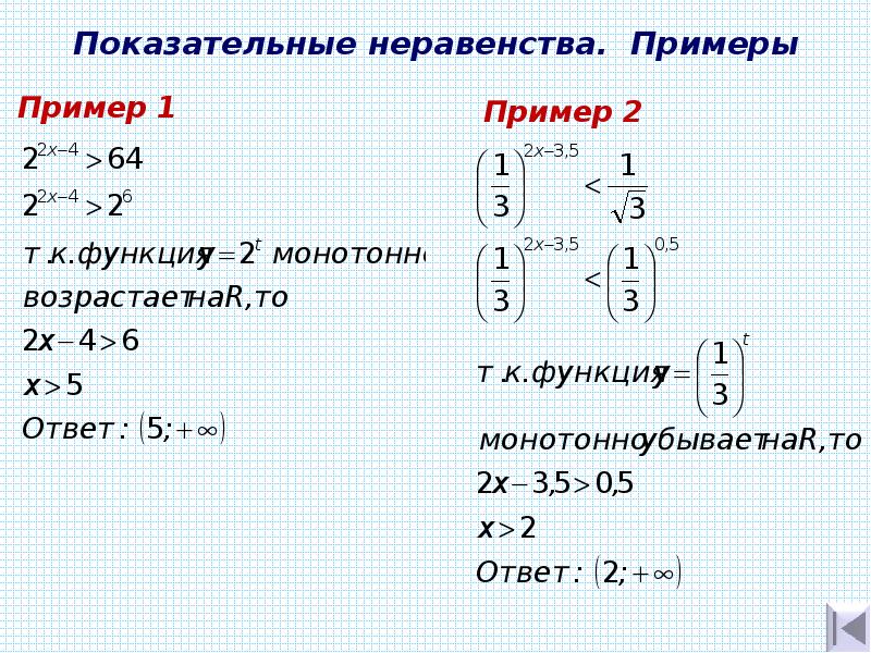 Показательные неравенства презентация 10 класс