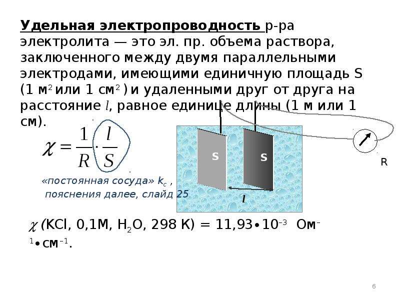 Электролиты проводимость электролитов. Электрическая проводимость раствора формула. Удельная электрическая проводимость раствора формула. Электролитическая проводимость растворов электролитов. Проводимость электролита формула.