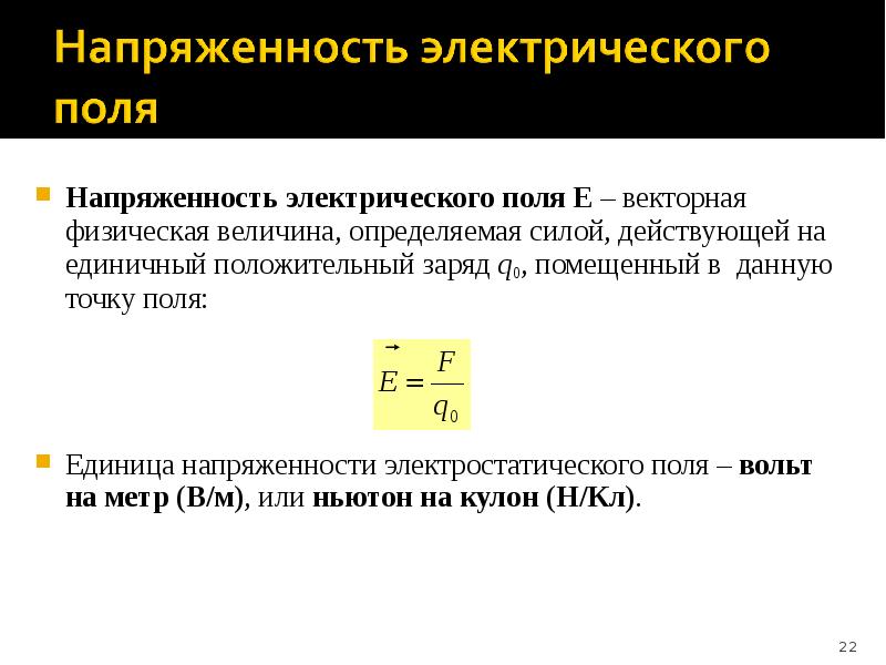 Напряженность электрического поля в вакууме