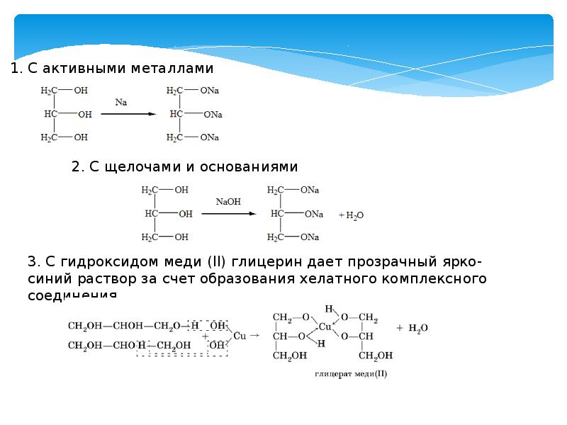Кислотные свойства глицерина. Химические свойства многоатомных спиртов таблица 10 класс. Характеристика химических свойств многоатомных спиртов.