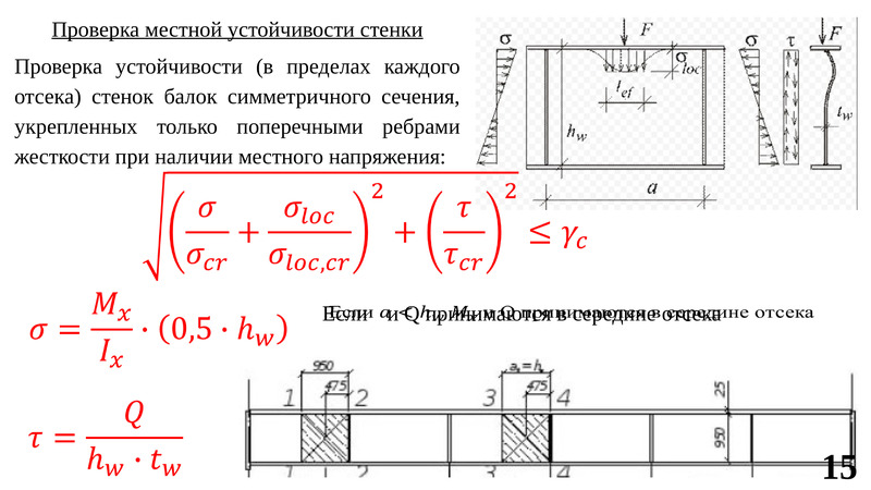 Сечения стенки. Проверка местной устойчивости стенки балки. Потеря местной устойчивости металлической балки. Потеря местной устойчивости стенки балки. Устойчивость стенки балки.