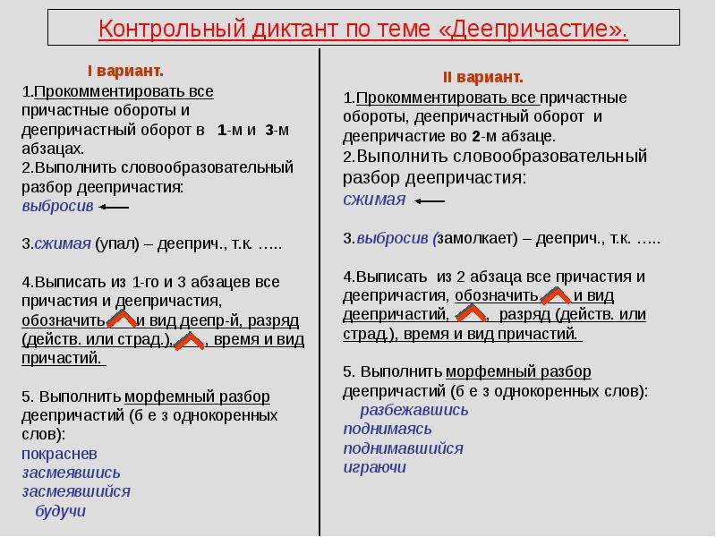 Схема разбора деепричастия