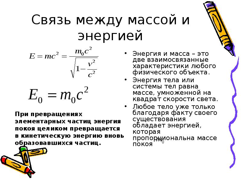 Характеристика подов. Связь между массой и энергией.