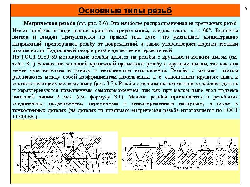 Основной шаг. Основные виды метрических резьб. Метрчисекая резьба с крупым шаг. Типы резьбы мелкая. Виды метрической резьбы.