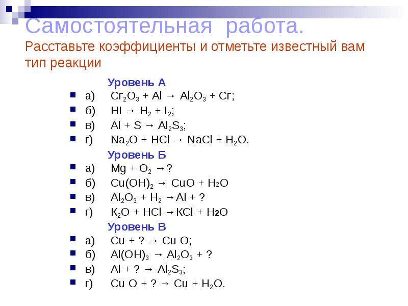 Тест химические уравнения реакций. Химические уравнения типы химических реакций 8 класс. Коэффициенты в уравнениях химических реакций 8 класс. Типы химических реакций 8 класс задания.