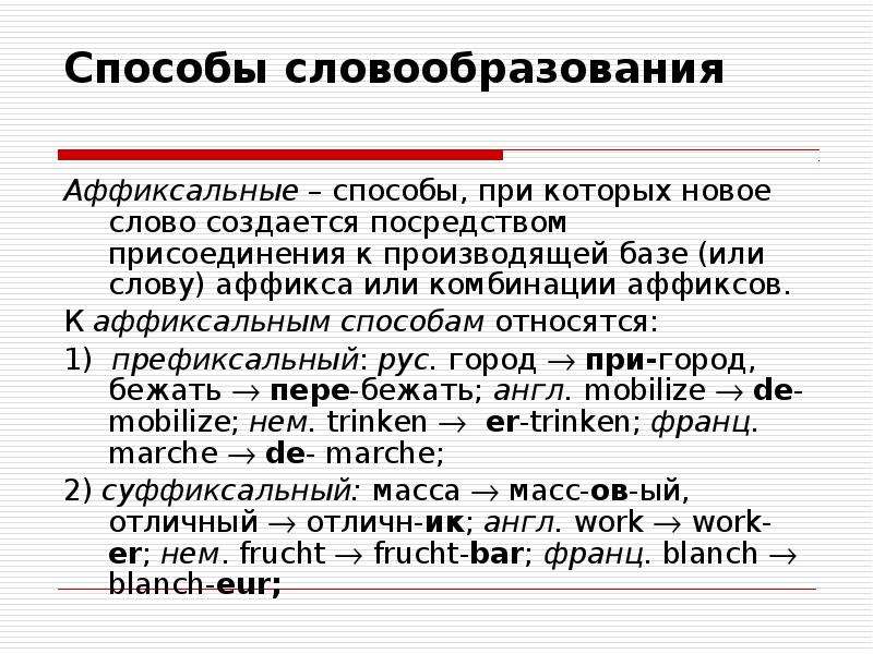 Способы словообразования примеры. Аффиксальный способ словообразования. Аффиксалный способы словообразования. Аффиксальный способ словообразования примеры. Способы словопроизводства.