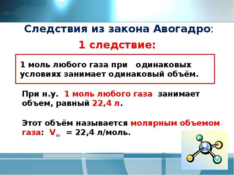 Молярный объем газов закон авогадро конспект урока