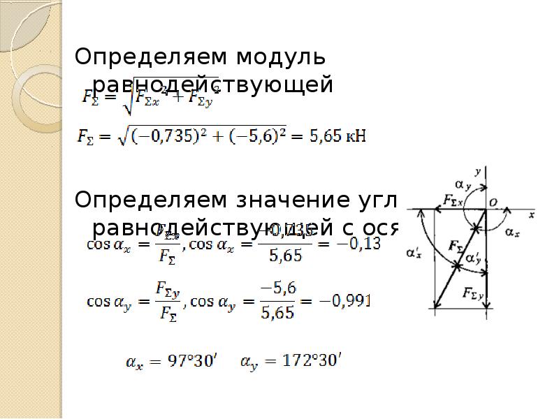 Как определить модуль. Определить модуль равнодействующей системы сил. Определить модуль равнодействующей. Модуль равнодействующей сходящихся сил. Модуль техническая механика.