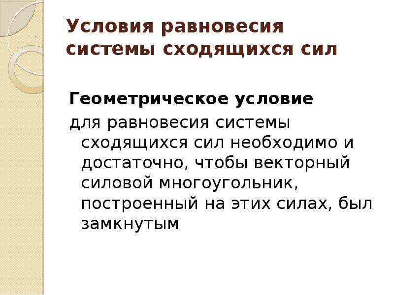 Условие равновесия системы сходящихся сил