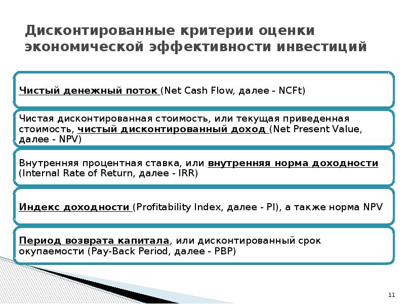 Обоснование эффективности. Критерии оценки эффективности инвестиционных проектов. Критерии оценивания экономики. Дисконтированные показатели эффективности. Критерии оценки эффективности инвестиций.