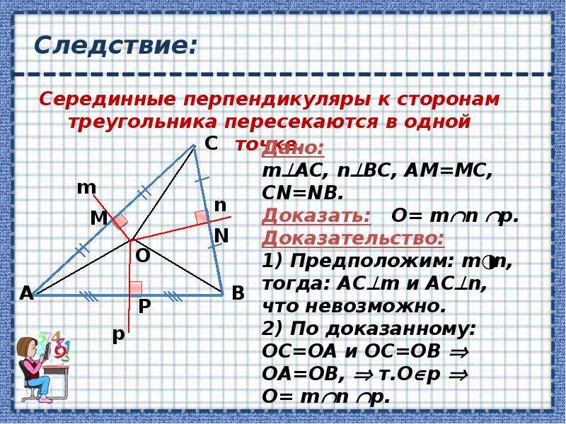 Серединный перпендикуляр теорема о серединном перпендикуляре рисунок