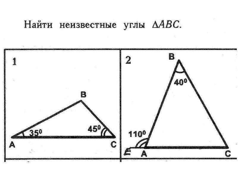 Найдите на рисунке неизвестные углы треугольника abc