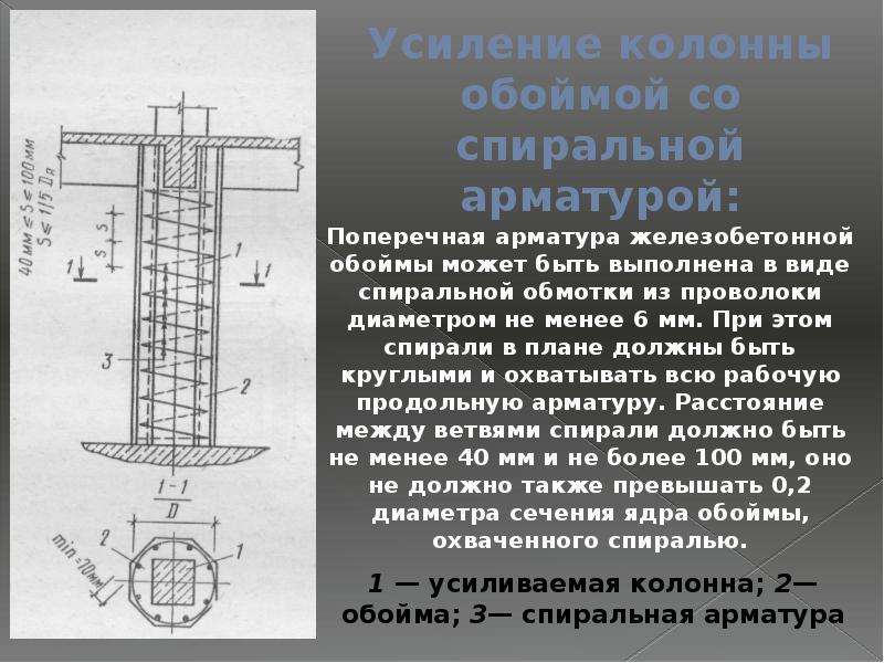 Усиление укрепление. Усиление колонн стальными обоймами. Усиление жб колонны стальной обоймой. Усиление колонны обоймой со спиральной арматурой. Усиление круглой железобетонной колонны.