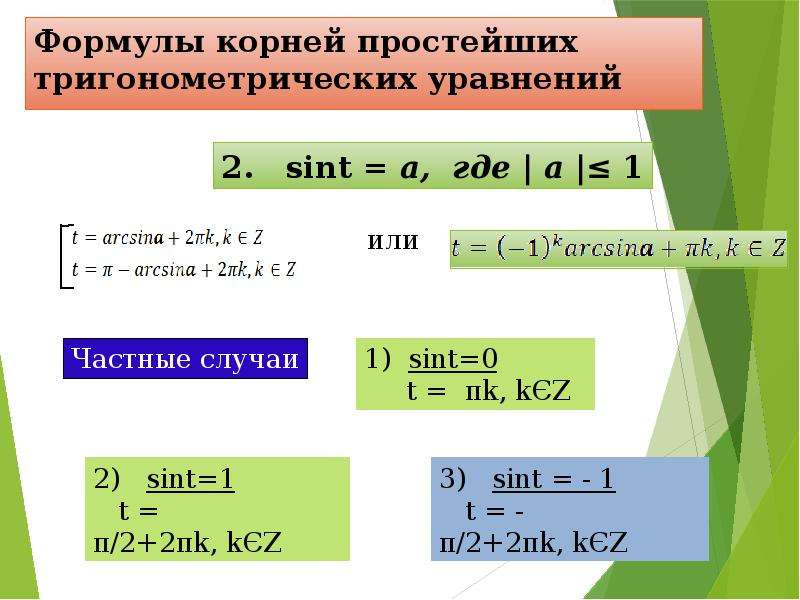 Корни формулы. Корни тригонометрических уравнений формулы. Формулы корней 10 класс.